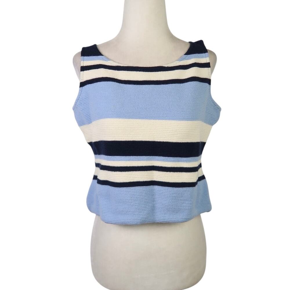 Vintage 90s St. John Sport Blue and Cream Stripe Knit Sweater Tank Top 6